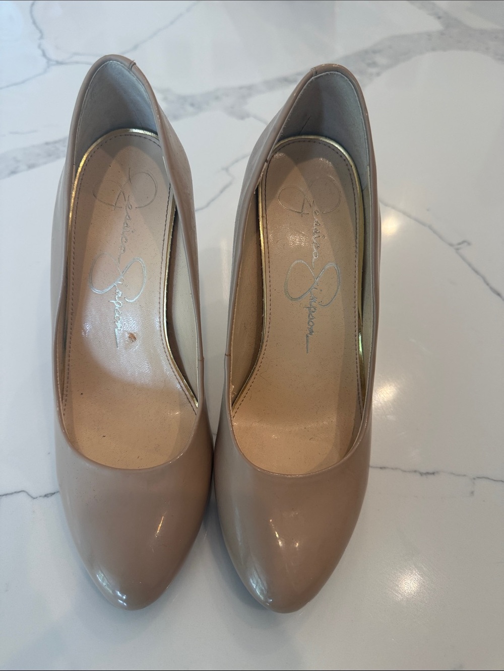 Jessica Simpson Nude Patent Pointed Toe Pumps